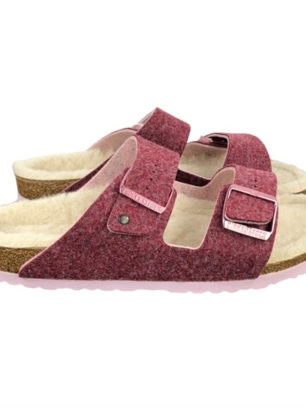 Birkenstock Wool Double-Buckle Slide Sandals in Rose Pink 42 EU